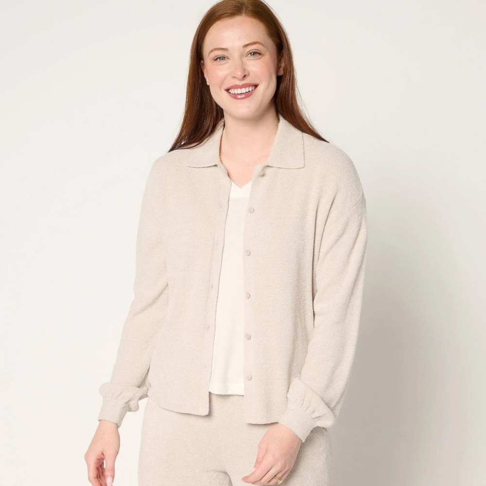 NWT Barefoot Dreams Cozy Chic Lite Button Down Shirt in Satin